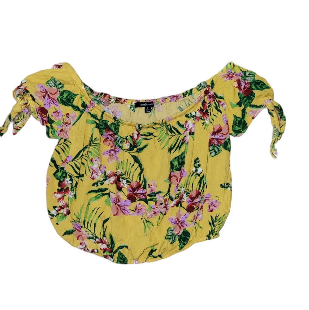 Ambiance Hawaiian Floral Tropical Crop Top sz M